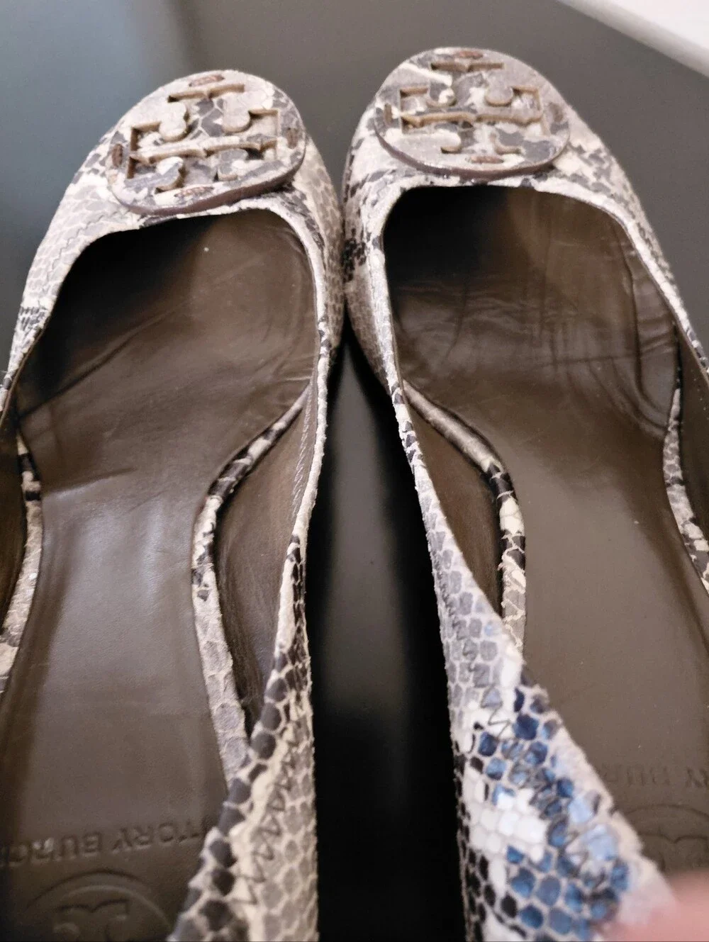 Tory Burch Women's Snake-Print Block Heel Pumps in Gray